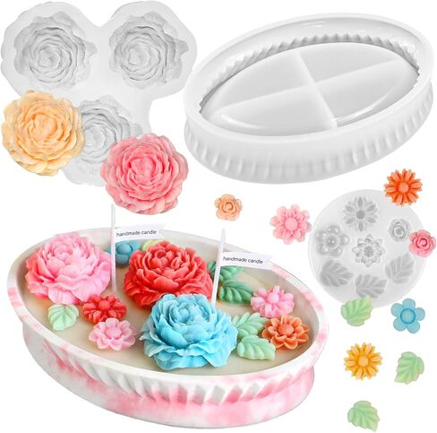 Flower Candle Molds Set, 3D Rose, Daisy, Peony, Tulips Floral Molds in Kuwait