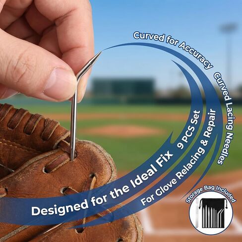 9Pcs Baseball Glove Lacing Needle Kit, Curved Glove Relacing Needles with Storage Bag, Handy Repair Tools for Baseball and Softball Gloves, Glove Lace Repair and Relacing in Saudi Arabia