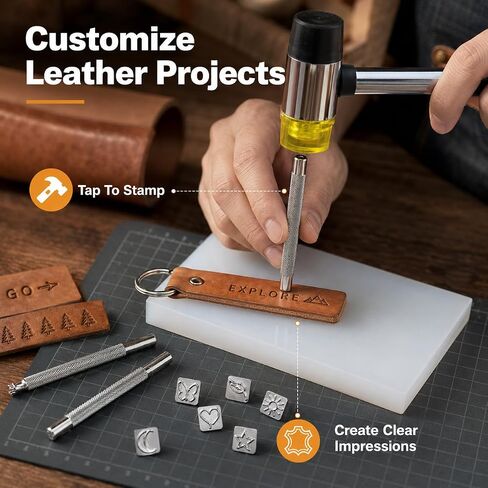 Leather Stamping Tools with Rubber Hammer Saddle Making Stamp Punch Set in Kuwait