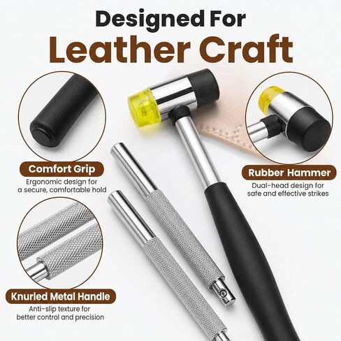 Leather Stamping Tools with Rubber Hammer Saddle Making Stamp Punch Set in Kuwait