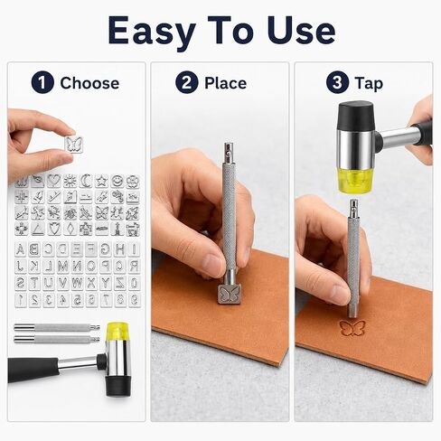 Leather Stamping Tools with Rubber Hammer Saddle Making Stamp Punch Set in Kuwait