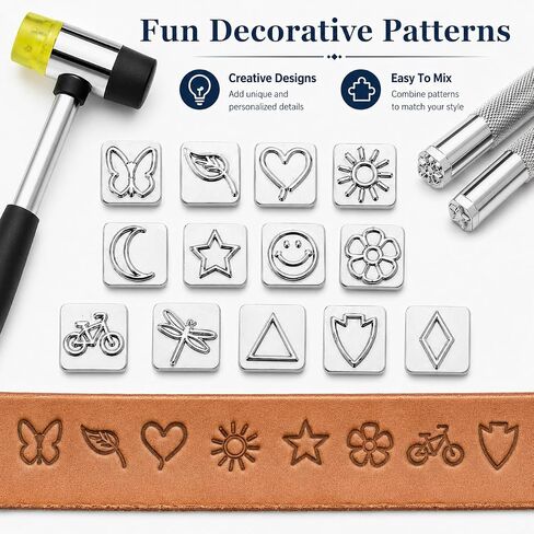 Leather Stamping Tools with Rubber Hammer Saddle Making Stamp Punch Set in Kuwait