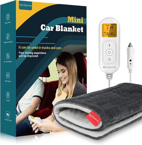 Comfytemp 12V/24V Car Electric Blanket for Back Pain Relief, Travel Blanket with 6 Heat Setting, 5 Auto-Off, Portable Mini Blanket for Back Pain, Shoulders and Cramps Relief, 12x 24 Washable in Kuwait