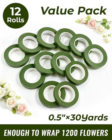 EFOK 12Rolls Floral Tape for Crafters: 1/2Inch x 30Yards Green Corsage Tape in Kuwait