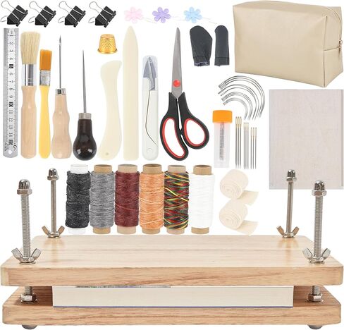 FUXAFU 50 Pcs Book Binding Kits, 13"x7.9" Inch Wooden Book Press，Books Binding Materials, with Bone Folder, Awl, Needles for DIY Bookbinding, BookRepair, Handmade Crafts in Saudi Arabia