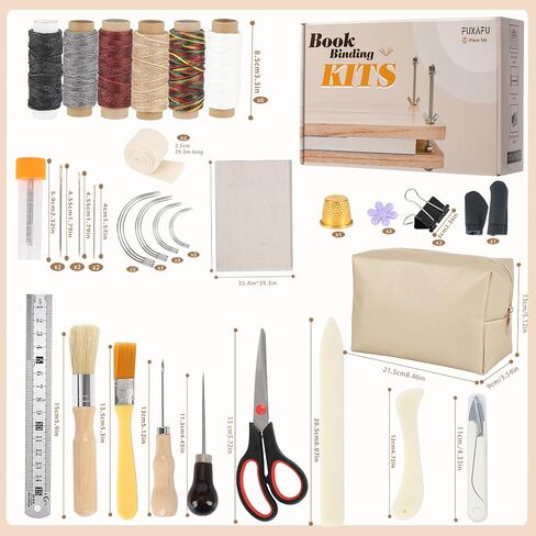 FUXAFU 50 Pcs Book Binding Kits, 13"x7.9" Inch Wooden Book Press，Books Binding Materials, with Bone Folder, Awl, Needles for DIY Bookbinding, BookRepair, Handmade Crafts in Saudi Arabia