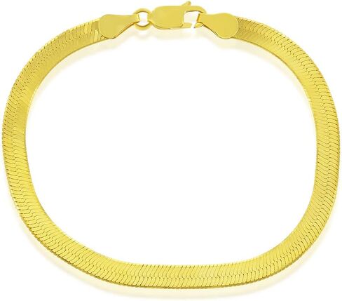 NYC Sterling Flat Snake Herringbone Bracelet - 3.2MM, 4.5MM, 5.2MM, and 6.8MM - Silver Gold Solid Link Chain Bracelet for Men Women - 7 & 8 Inch in Kuwait