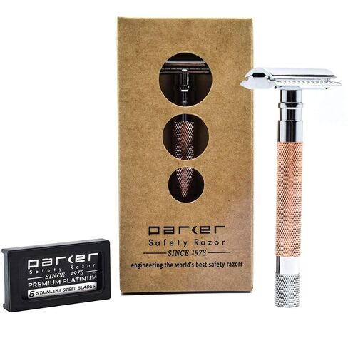 Parker 56R Heavyweight Double Edge Safety Razor with 5 Parker Premium Platinum Stainless Steel Razor Blades – Classic 3 Piece Design (Graphite) in Saudi Arabia