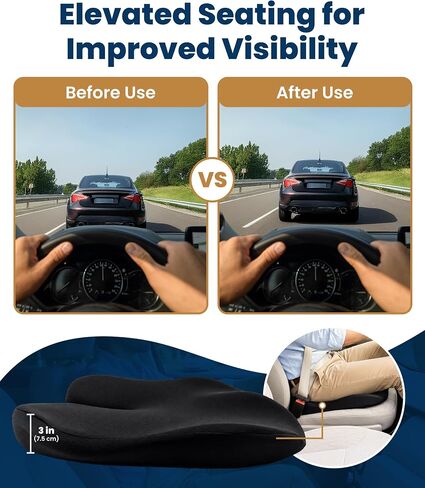 Everlasting Comfort Car and Truck Seat Cushion - Memory Foam Wedge Chair Driving Pillow (Black) in Kuwait