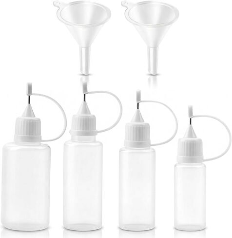 6 PCS Precision Tip Applicators Bottles Set - 4 Sizes Fine Needle Tip Squeeze Glue Bottles with 2 Mini Funnels for Liquid DIY Craft Quilling Glue Painting (10ml/15ml/20ml/30ml) in Saudi Arabia