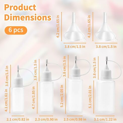 6 PCS Precision Tip Applicators Bottles Set - 4 Sizes Fine Needle Tip Squeeze Glue Bottles with 2 Mini Funnels for Liquid DIY Craft Quilling Glue Painting (10ml/15ml/20ml/30ml) in Saudi Arabia