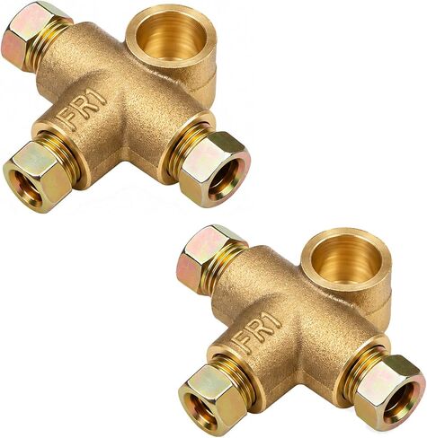2 Pack 3 Way T-Shape Brake Tee With 3 Male Nuts Short Union M10 3/16in Pipe 10mm, Elbow Connector Replacement Inverted Tee in Kuwait