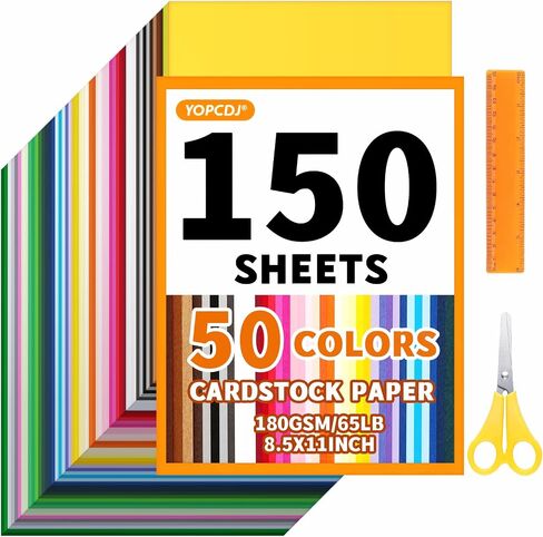 100 Sheets 8.5" X 11" Colored Cardstock, 50 Assorted Colors 180 GSM/65 LB Construction Paper, Card Stock Craft Set with Scissors and Ruler, Printer Paper for Scrapbooking, DIY Crafts and Decorations in Saudi Arabia