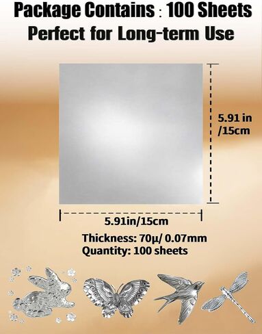 100 Sheets Metal Embossing Foil Sheets for Crafts - 6x6 inch Heavy Duty Embossed Aluminum DIY Crafting Silver foil for Engraving, Embossing, Painting, Mounting and Art Crafts, 0.07mm/2.76mil Thickness in Saudi Arabia