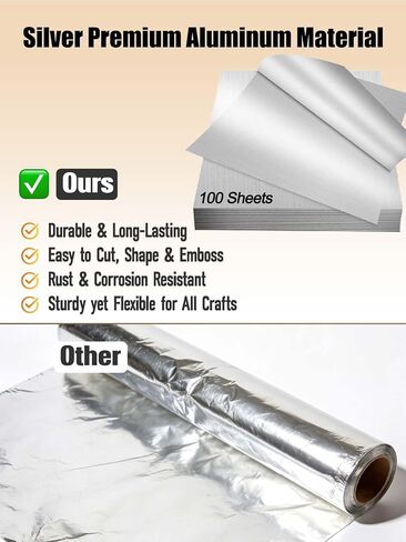 100 Sheets Metal Embossing Foil Sheets for Crafts - 6x6 inch Heavy Duty Embossed Aluminum DIY Crafting Silver foil for Engraving, Embossing, Painting, Mounting and Art Crafts, 0.07mm/2.76mil Thickness in Saudi Arabia