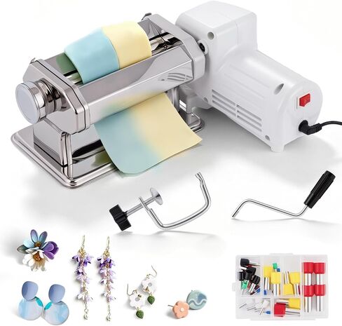 Electric Polymer Clay Press Machine Set Dual Mode Clay Roller Machine with 9 Thickness Settings 40PCS Round Clay Cutter for Making Clay Earrings in Kuwait