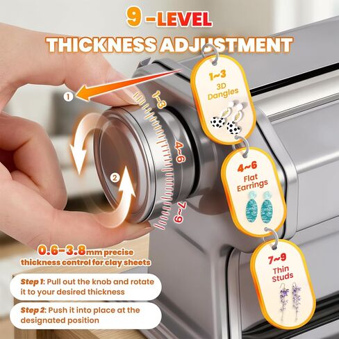 Electric Polymer Clay Press Machine Set Dual Mode Clay Roller Machine with 9 Thickness Settings 40PCS Round Clay Cutter for Making Clay Earrings in Kuwait
