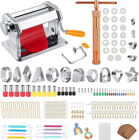 Stainless Steel Polymer Clay Roller Machine Set Includes Clay Presser Machine with 7 Adjustable Thickness Settings,8 Round Clay Cutter,9 Clay Shaping Tool and 7.87" Clay Cutter for DIY Craft Projects in Kuwait