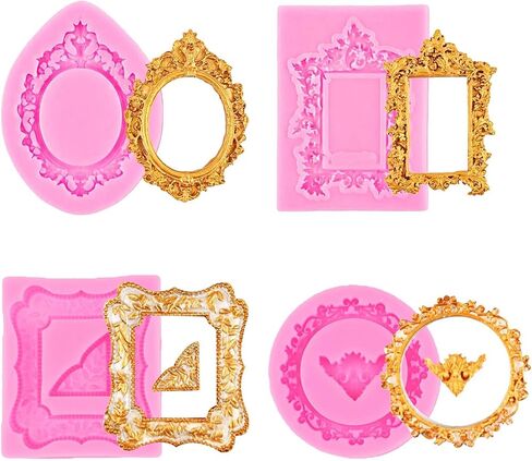 4 Pcs Baroque Style Photo Frame Silicone Molds, Mini Frame Silicone and Air Dry Clay Molds for Crafts（Pink） in Saudi Arabia
