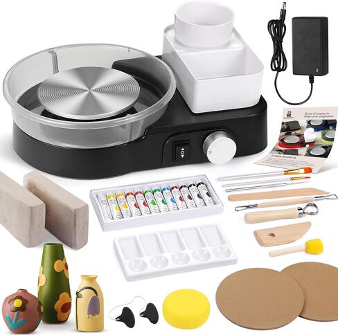 Pottery Wheel for Adults - Complete Pottery Tools Kit for Beginners, 6" Turntable Two-Way Rotation Adjustable Speed, 2.2 lbs. Air Dry Clay, Mini Clay Making Pottery Wheel with Storage Design (Green) in Kuwait