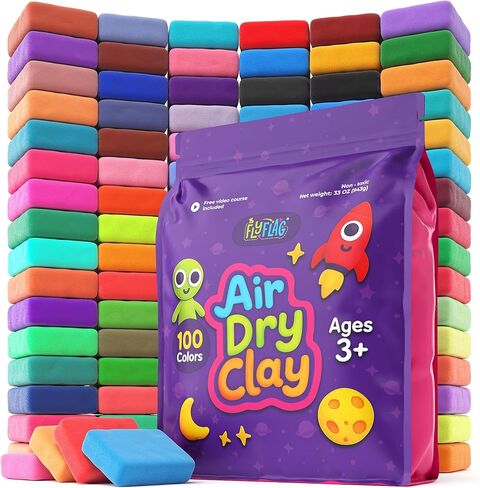 FlyFlag Air Dry Clay - 100 Colors, Ultra Light and Soft, Non-Toxic Modeling Clay for Kids with Tools and Tutorials, for Creative Play and Learning in Kuwait