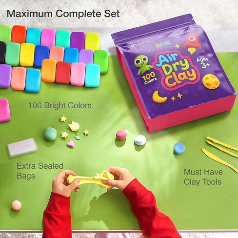 FlyFlag Air Dry Clay - 100 Colors, Ultra Light and Soft, Non-Toxic Modeling Clay for Kids with Tools and Tutorials, for Creative Play and Learning in Kuwait