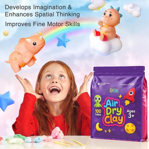 FlyFlag Air Dry Clay - 100 Colors, Ultra Light and Soft, Non-Toxic Modeling Clay for Kids with Tools and Tutorials, for Creative Play and Learning in Kuwait
