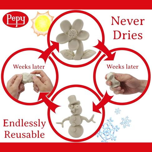 Pepy Reusable and Non-Drying Oil-Based Plasticine Modeling Clay, Cream, 2 Pounds, Sulfur-Free & Non-Toxic, Great for Kids, Beginners, and Artists, Perfect for Arts and Crafts Projects in Kuwait