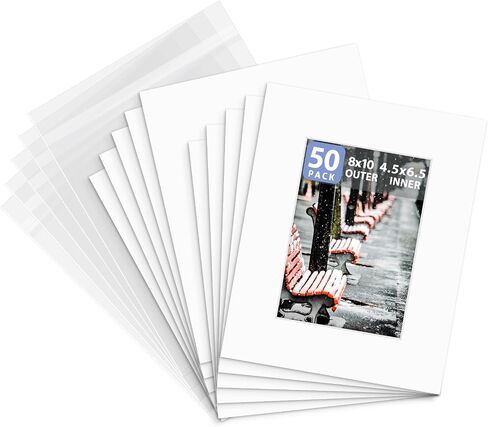 Golden State Art 50 Pack White 8x10 Mat for 5x7 Photo include Backings+Bags in Saudi Arabia