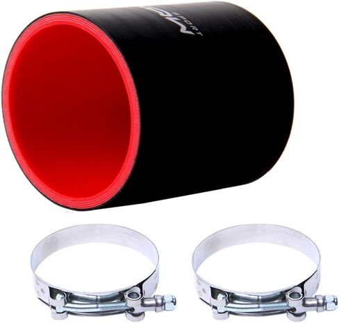 Hiwowsport 3 بوصة طول مستقيم سيليكون 4-Ply مستقيم خرطوم سيليكون أسود + أحمر مع T-clamp القطر الداخلي 3.0 بوصة (76 مم) in Kuwait