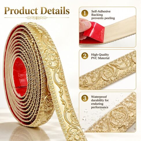 Peel and Stick Crown Molding, 16.4FT x 1.4Inch Champagne Gold Mirror Trim in Kuwait