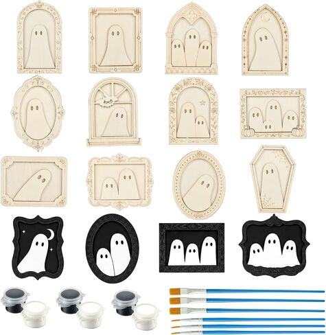 24 Set Halloween Crafts for Adults, Wood Ghost Frame DIY Kit in Kuwait