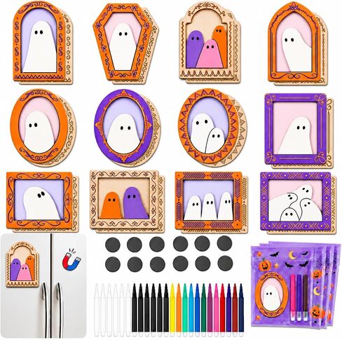 12 Set Halloween Wood Ghost DIY Frame Craft Kit with Fridge Magnet Stickers in Kuwait