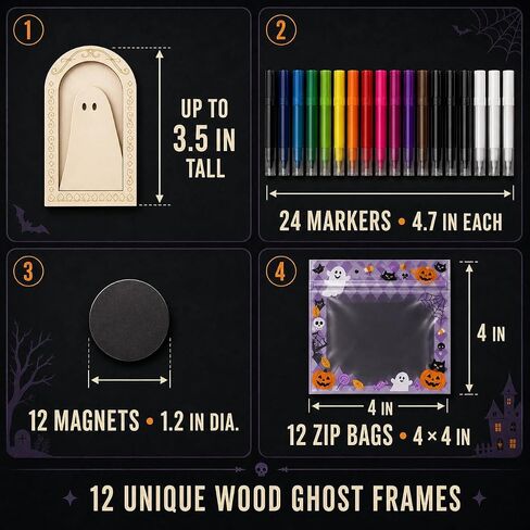 12 Set Halloween Wood Ghost DIY Frame Craft Kit with Fridge Magnet Stickers in Kuwait