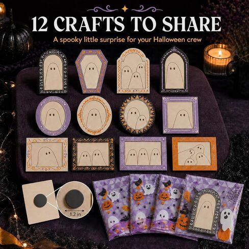 12 Set Halloween Wood Ghost DIY Frame Craft Kit with Fridge Magnet Stickers in Kuwait