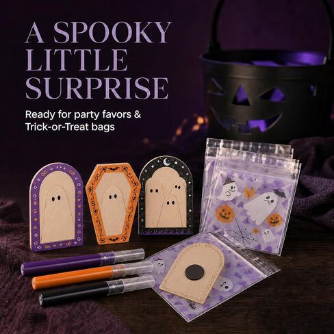 12 Set Halloween Wood Ghost DIY Frame Craft Kit with Fridge Magnet Stickers in Kuwait