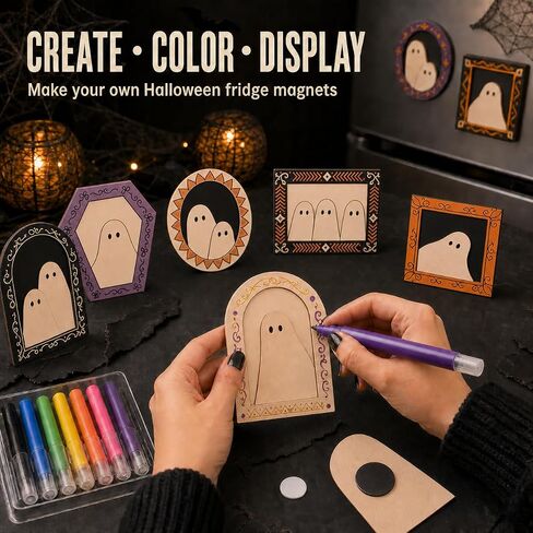 12 Set Halloween Wood Ghost DIY Frame Craft Kit with Fridge Magnet Stickers in Kuwait