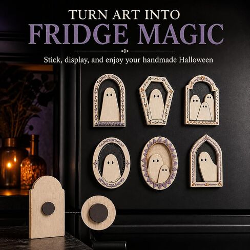 12 Set Halloween Wood Ghost DIY Frame Craft Kit with Fridge Magnet Stickers in Kuwait