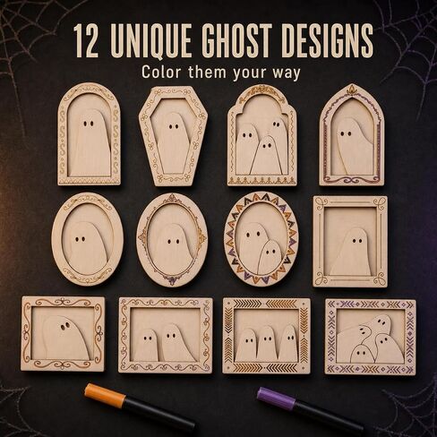 12 Set Halloween Wood Ghost DIY Frame Craft Kit with Fridge Magnet Stickers in Kuwait