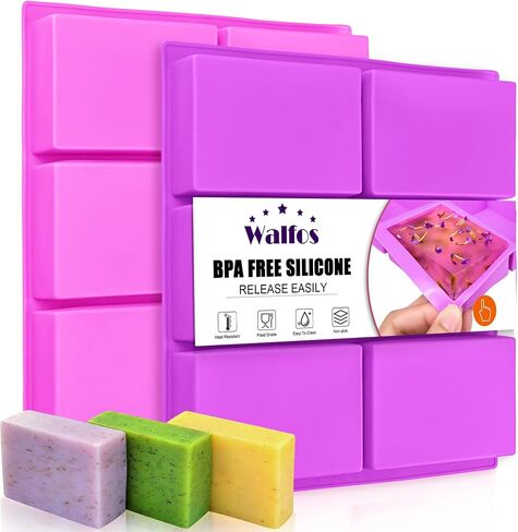 Walfos Silicone Soap Molds Set of 3, 6 Cavities Rectangle Silicone Soap Molds for Homemade Craft Soap Mold, Cake,Chocolate ＆ Ice Cube Tray（Blue & Purple ＆ Pink） in Kuwait