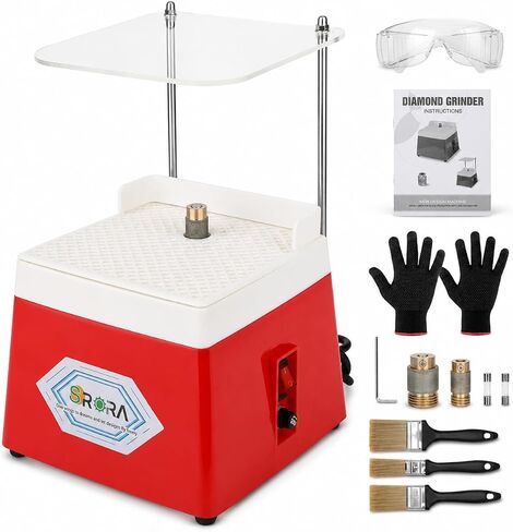 SRORA Stained Glass Grinder, 4200 RPM 65W Mini Wet Grinding Machine, 110V Corded Tool with 5/8-Inch and 1-Inch Diamond Grinder Bits, Splash Shield for Glass Art and DIY Crafts in Saudi Arabia