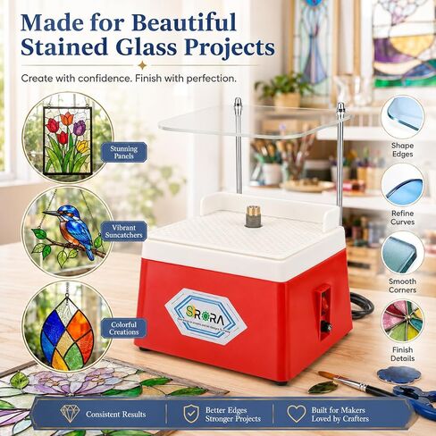 SRORA Stained Glass Grinder, 4200 RPM 65W Mini Wet Grinding Machine, 110V Corded Tool with 5/8-Inch and 1-Inch Diamond Grinder Bits, Splash Shield for Glass Art and DIY Crafts in Saudi Arabia