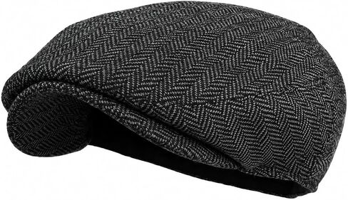 Wonderful Fashion Men's Classic Herringbone Tweed Wool Blend Newsboy Ivy Hat (Large/X-Large, Charcoal) in Saudi Arabia