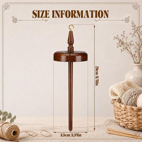 ElaraBerry Wooden Hardwood Top Whorl Drop Spindle 11.4 Inch Shaft 3.35 Inch Whorl Diameter Hand Spindle Yarn Spinner for Beginner & Advanced Spinning, Spin Roving into Yarn for Sewing Knitting Crafts in Kuwait