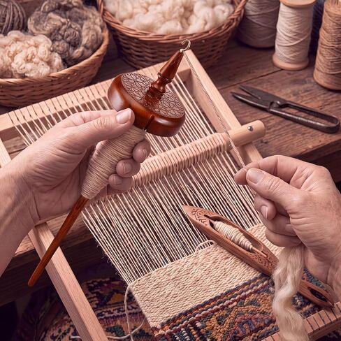 ElaraBerry Wooden Hardwood Top Whorl Drop Spindle 11.4 Inch Shaft 3.35 Inch Whorl Diameter Hand Spindle Yarn Spinner for Beginner & Advanced Spinning, Spin Roving into Yarn for Sewing Knitting Crafts in Kuwait