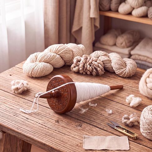 ElaraBerry Wooden Hardwood Top Whorl Drop Spindle 11.4 Inch Shaft 3.35 Inch Whorl Diameter Hand Spindle Yarn Spinner for Beginner & Advanced Spinning, Spin Roving into Yarn for Sewing Knitting Crafts in Kuwait