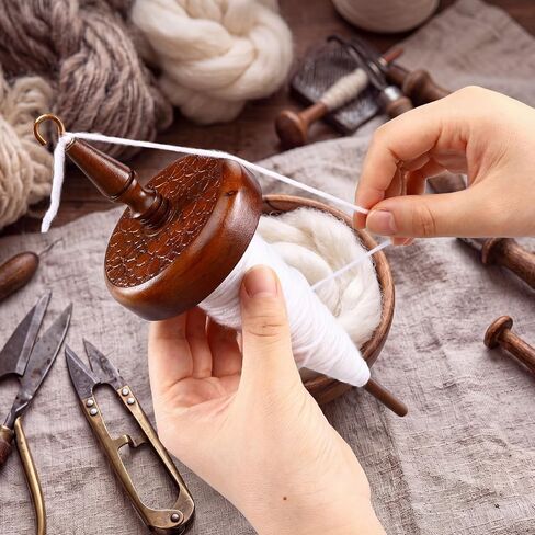 ElaraBerry Wooden Hardwood Top Whorl Drop Spindle 11.4 Inch Shaft 3.35 Inch Whorl Diameter Hand Spindle Yarn Spinner for Beginner & Advanced Spinning, Spin Roving into Yarn for Sewing Knitting Crafts in Kuwait