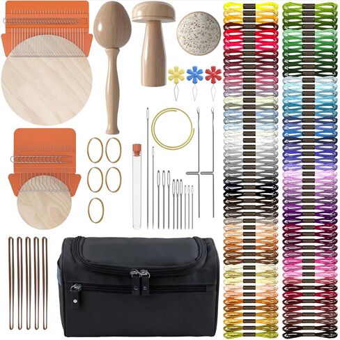 READAEER Speedweve Darning Mini Loom Kits Machine for 14 & 28Hooks Speedweve Style Weaving Darning Loom with 9 Pcs Large Eye Needles 100 Colors Thread for Handcraft DIY Weaving Repair Tool in Saudi Arabia