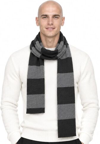 Jifoocol Mens Winter Cashmere Feel Knit Scarf, Classic Striped Scarves Long Fall Keep Warm Scarf Soft Shawl for Men Women in Kuwait
