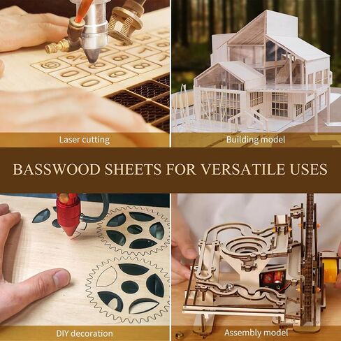 36 Pack Basswood Sheets,12"x12"x1/8" 3mm Basswood Plywood,Craft Wood,Unfinished Wood,for DIY Ornaments and Model Engraving, Wood Burning, Architectural Models, Drawing、Wood for Laser Cutting in Kuwait